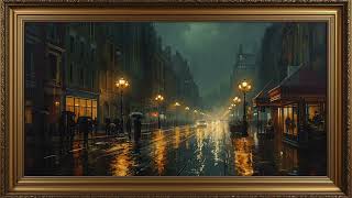 2 Hours Framed Painting Screen | Rainy Night City Street | 4K screenshot 2
