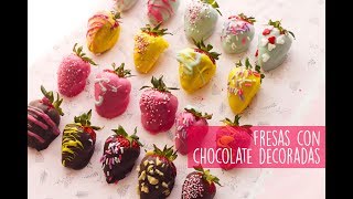 Fresas/frutillas con chocolate de colores