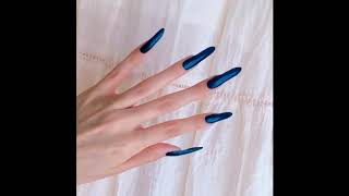 My natural long nailson blue polish