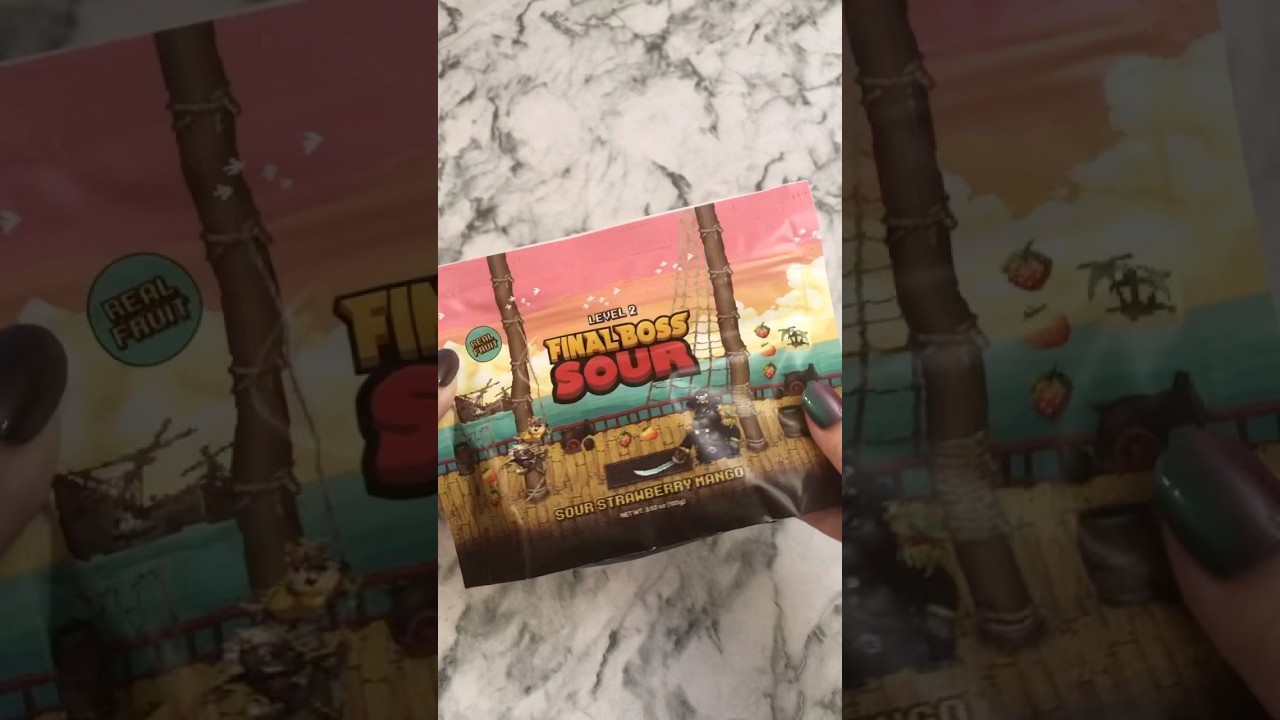Final Boss Sour Level 2 Sour Strawberry Mango Candy! 🍓🥭 #shorts #satisfyingvideo #asmr #candy