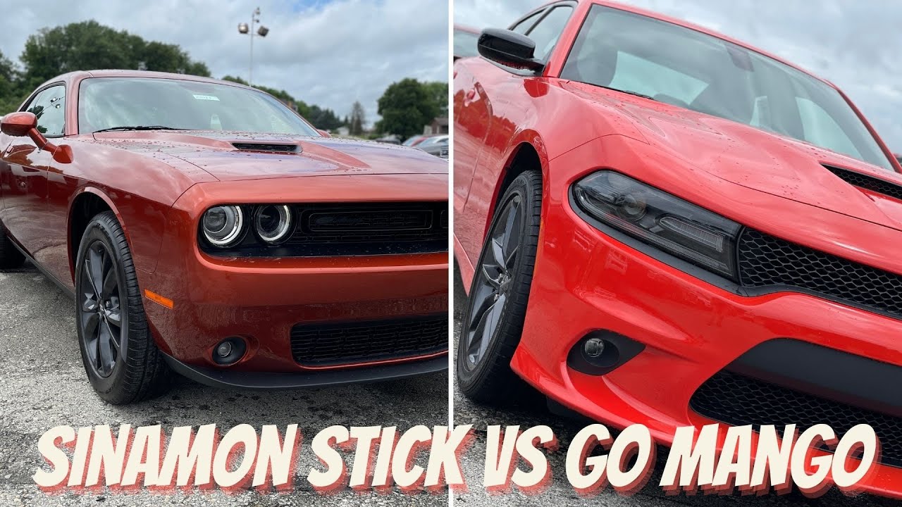 Go Mango vs Sinamon Stick | Color Comparison - 2021 Dodge Challenger