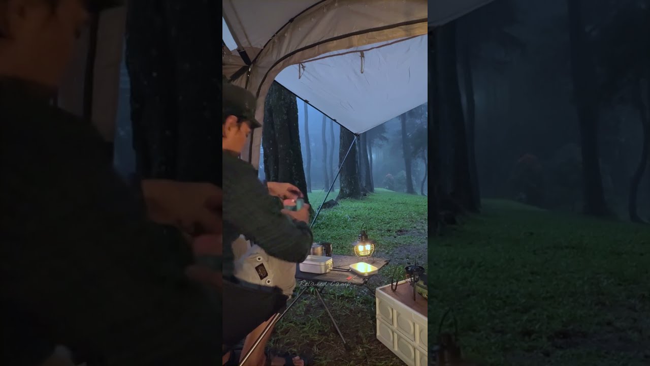 Escape To Forest For Enjoying Rain Under Big Tent Camping In Heavy Campinginheavyrain Shorts
