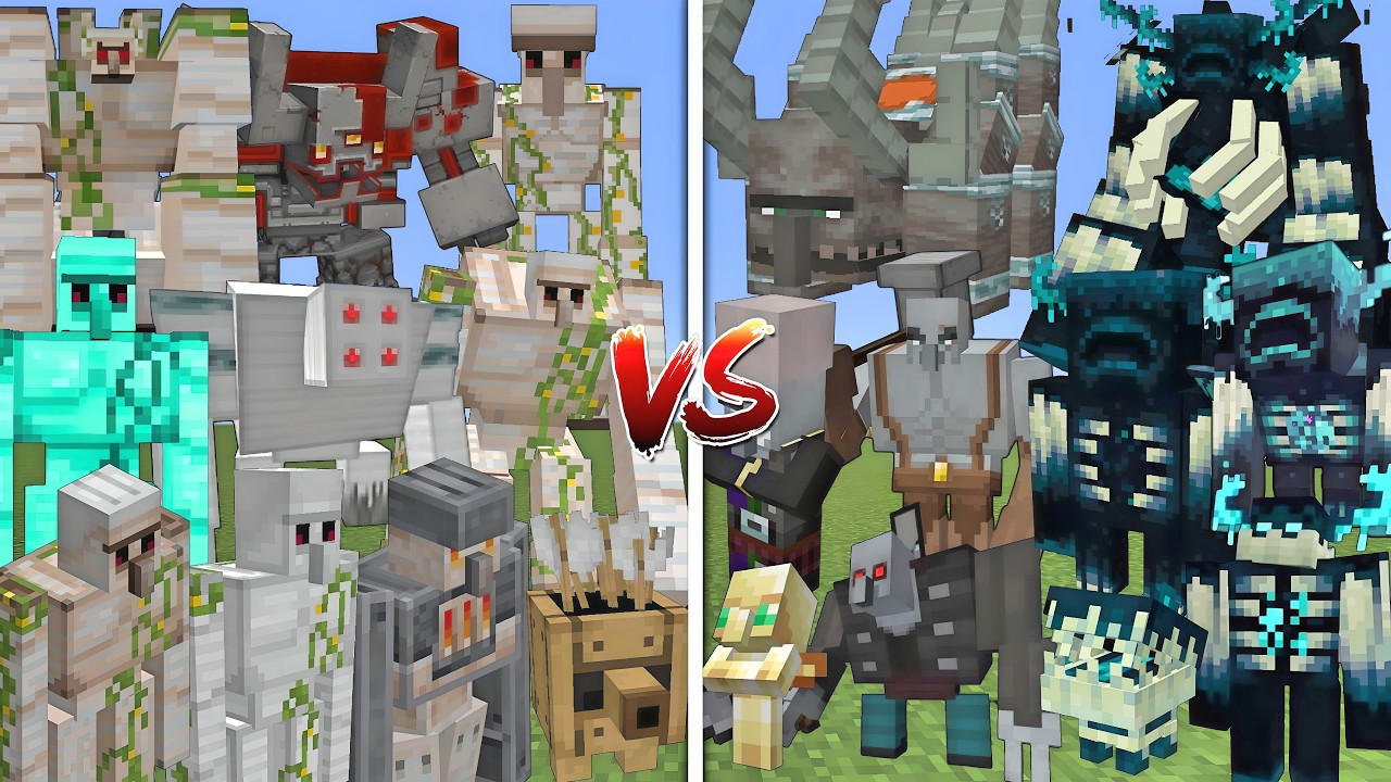 ALL MUTANT IRON GOLEMS VS ALL MUTANT PILLAGERS & WARDENS MOB BATTLE IN ...