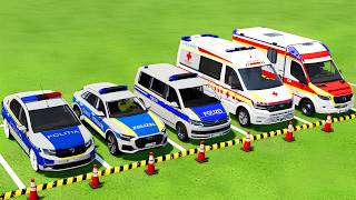 TRANSPORTING ALL POLICE CARS & AMBULANCE EMERGENCY VEHICLES WITH MAN TRUCKS ! Farming Simulator 25 screenshot 1