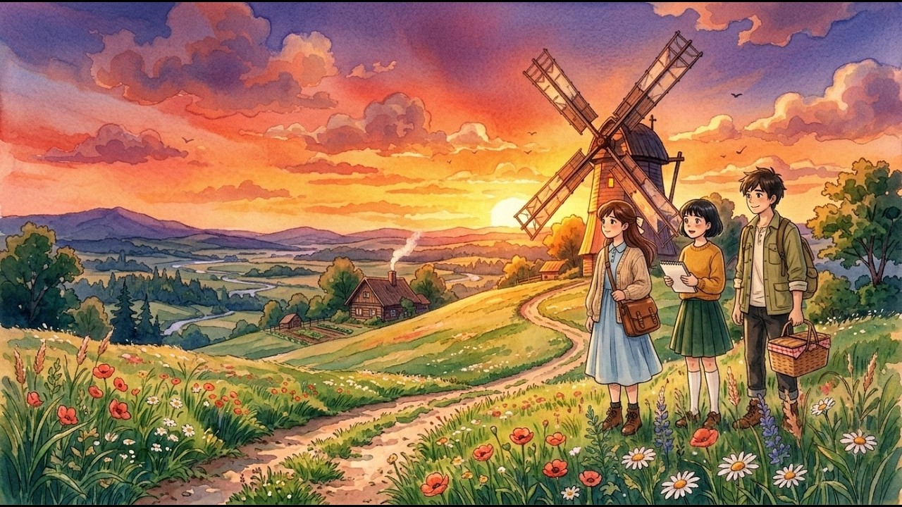 A Peaceful Day At Windmill Hill Cozy Ghibli Style Picnic Story a-peaceful-day-at-windmill-hill-cozy-ghibli-style-picnic-story