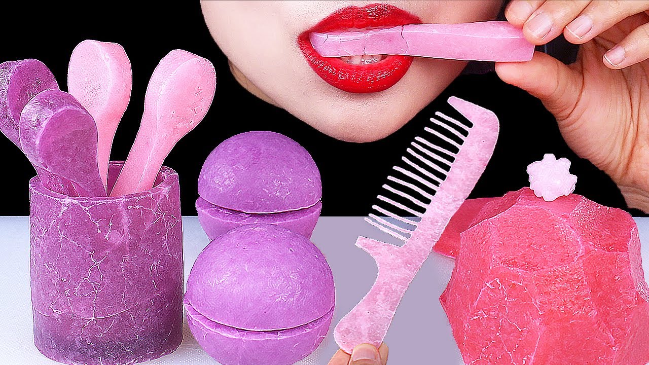 ASMR *KOHAKUTO* MUKBANG JEWELRYCANDY EDIBLE COMB VIOLET FOOD EATING SHOW желе, фиалка, украшения