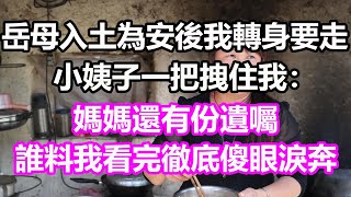 岳母入土為安後我轉身要走，小姨子一把拽住我：媽媽還有份遺囑！誰料我看完徹底傻眼淚奔#淺談人生#民間故事#為人處世#生活經驗#情感故事#養老#花開富貴#深夜淺讀#幸福人生#中年#老年