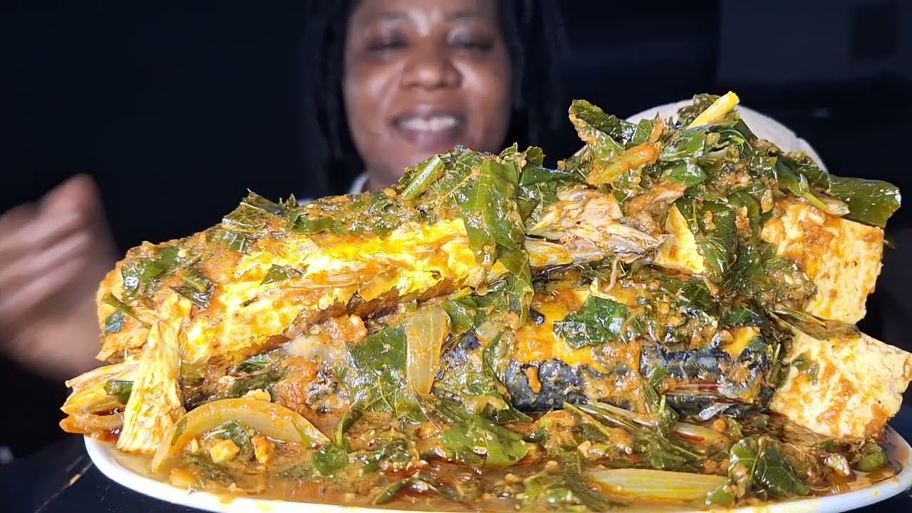 Nigeria food ASMR mukbang vegetablesoup and fufu mukbang 