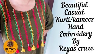2021|Tutorial no-762|Keya's craze|DIY designer casual wear Kurti/kameez/top hand embroidery tutorial