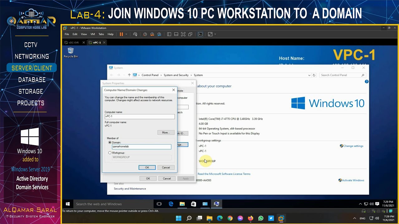Server Lab - JOIN WINDOWS 10 PC TO A DOMAIN - YouTube