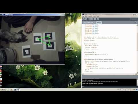 AR, Processing, PS3 Eye - Multimarker test with distance calc and lines (Cat test ;D)