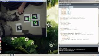 AR, Processing, PS3 Eye - Multimarker test with distance calc and lines (Cat test ;D)
