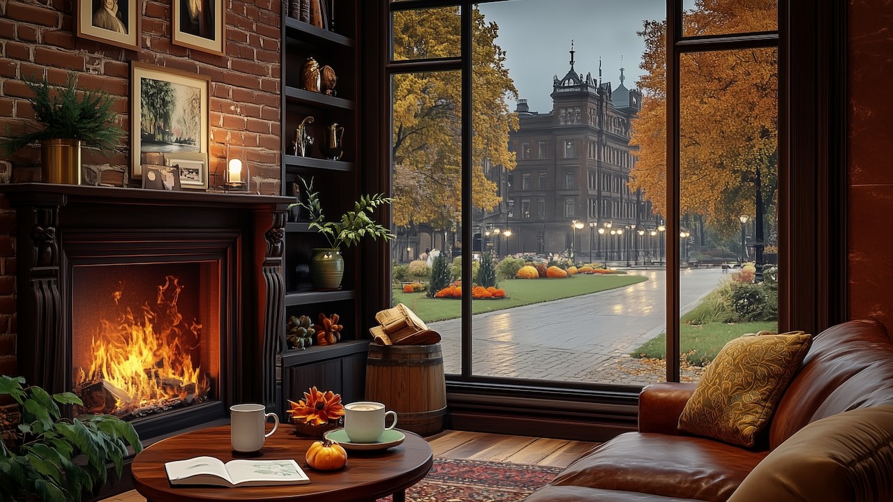 Relaxing Coffee Shop Ambience with Jazz Piano | Fireplace Noise for Study & Work