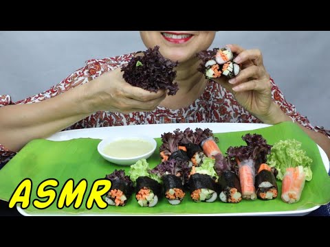 ASMR • Mini Vegetarian Wraps with Wasabi Dip • Eating Sounds • Light Whispers • Nana Eats