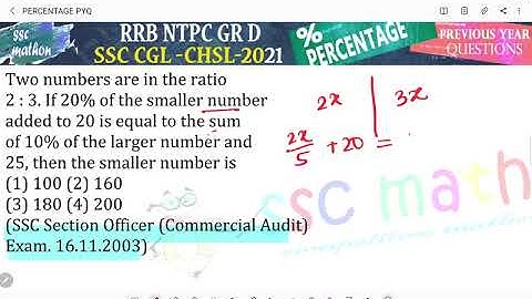 Two numbers are in the ratio 2: 3. If 20% of the smaller numberadded to 20 is equal to the sum
