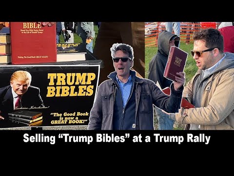 Selling "Trump Bibles" at a Trump Rally