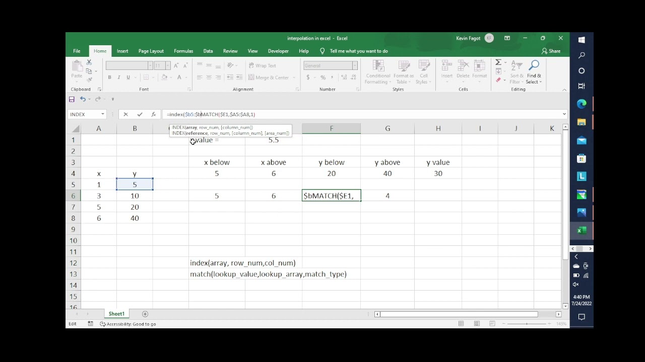 Using INDEX and MATCH in Excel