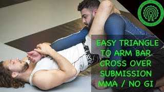 Easy Triangle to Arm Bar Cross Over Submission for MMA / No Gi BJJ