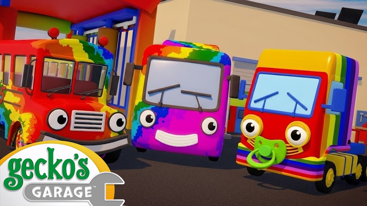 Rainbow Bus Adventure with Baby Truck! 🚚 | Baby Truck | Gecko's Garage | Kids Songs