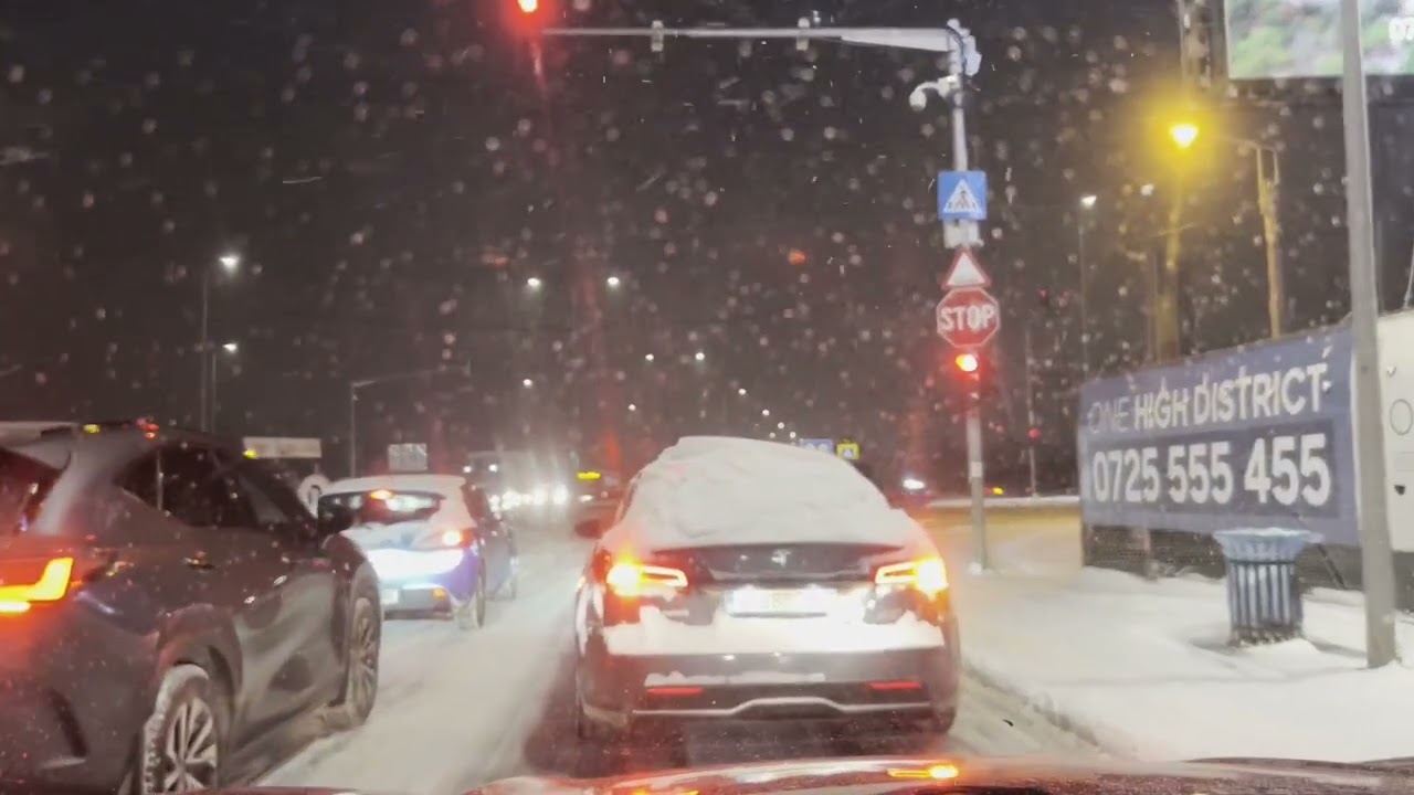 Driving Through Snow from Bucharest to Urlati  Windshield Washer Frozen by Extreme Cold ❄️