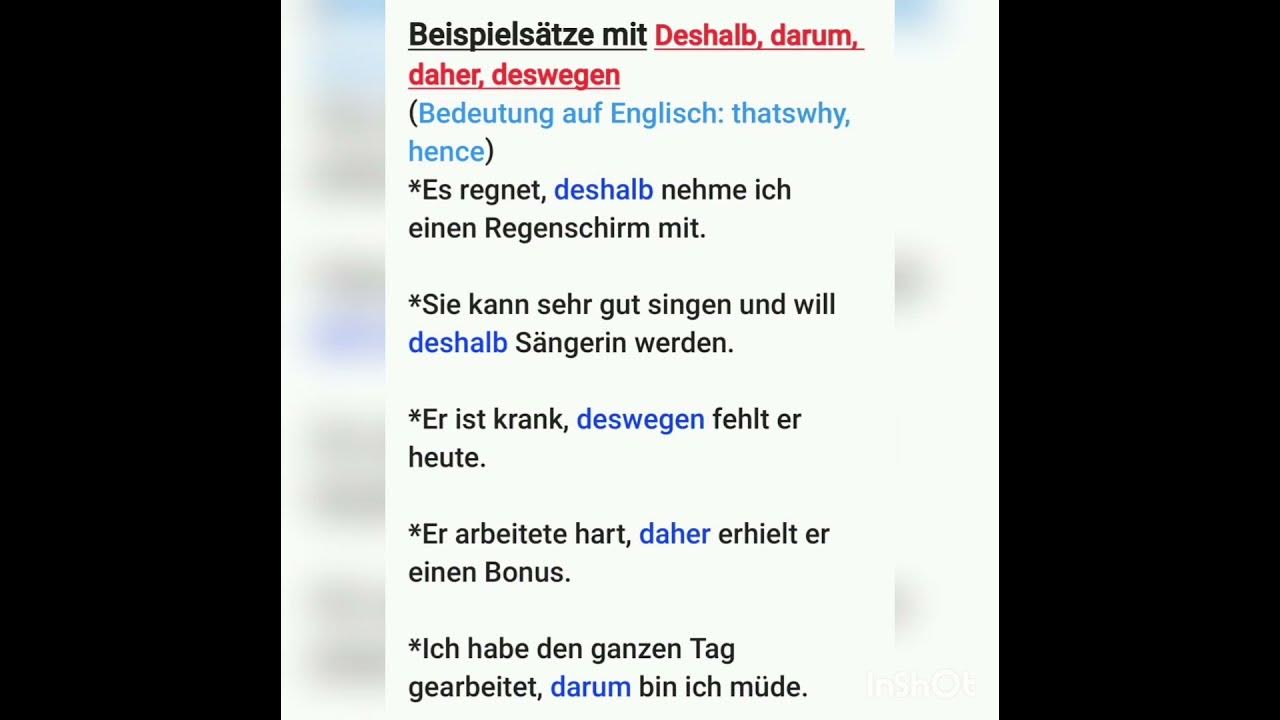 Beispielsätze mit deshalb,darum,daher,deswegen shorts b2 b1 deutsch deutschlernen german
