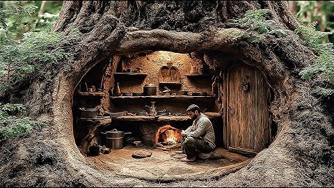 Surviving Alone in the Wild | Man Builds a Secret Shelter Inside a Giant Tree