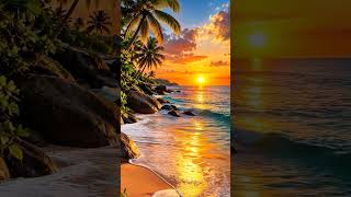 Tropical Sunset Beach 🌊🌅 | Relaxing Ocean Waves 4K Wallpaper #Shorts