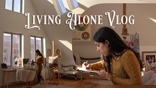 Spending Days alone in the Art Studio 🧸 Preparing Meals, Painting, Shopping & Reorganising🌸 Vlog