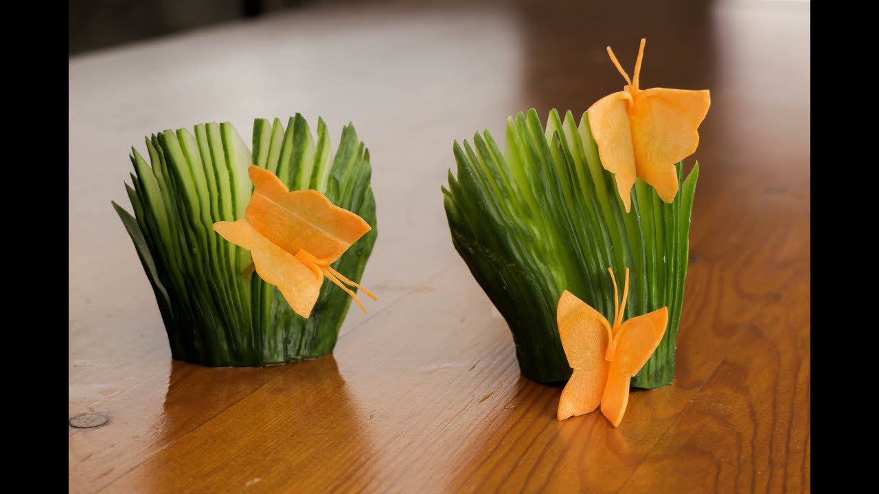 How To Make A Carrot Butterfly And Cucumber Fans Garnish | How To Make Sushi