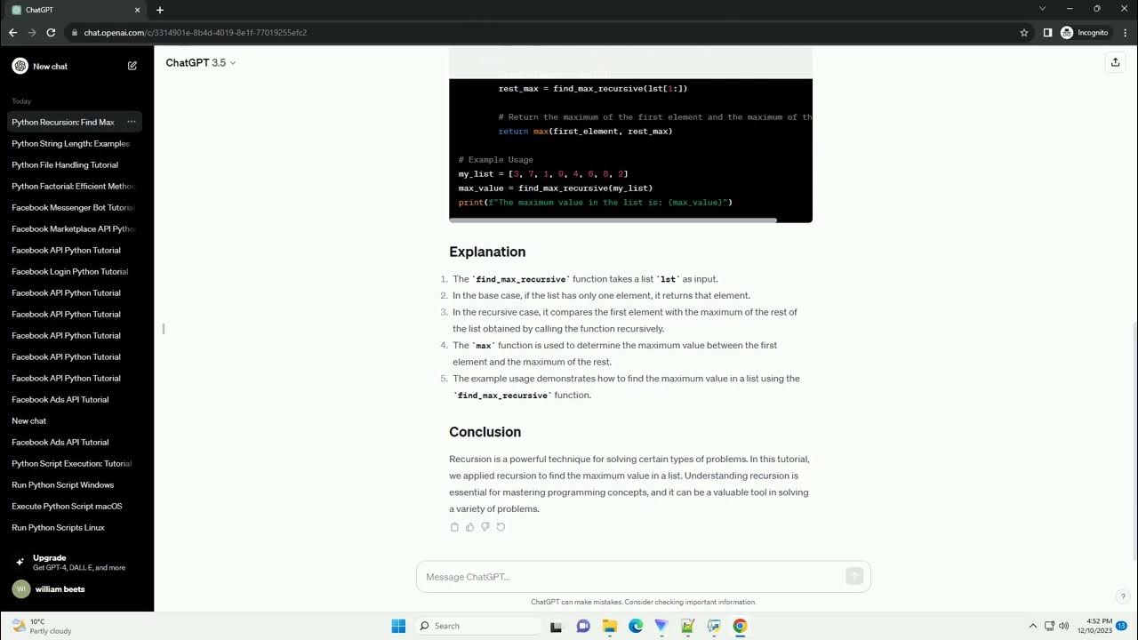 Find max value in list python recursion youtube