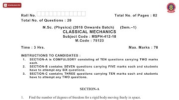 MSC 1ST SEM PHYSICS CLASSICAL MECHANICS DEC 2020 | PTU