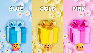 Choose your gift 🤩💝🤮, 3 gift box challenge, BLUE GOLD PINK #pickonekickone #giftboxchallenge #gift