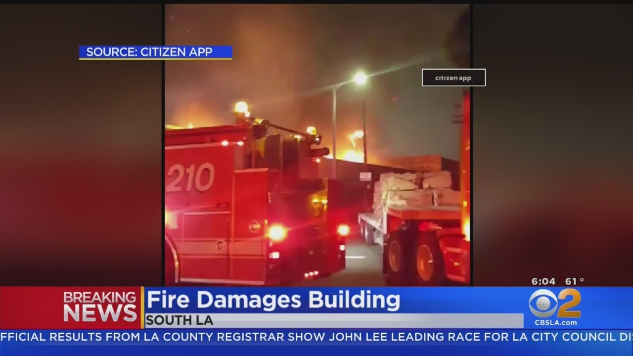 Fire Collapses Roof Of South LA Commercial Building - YouTube