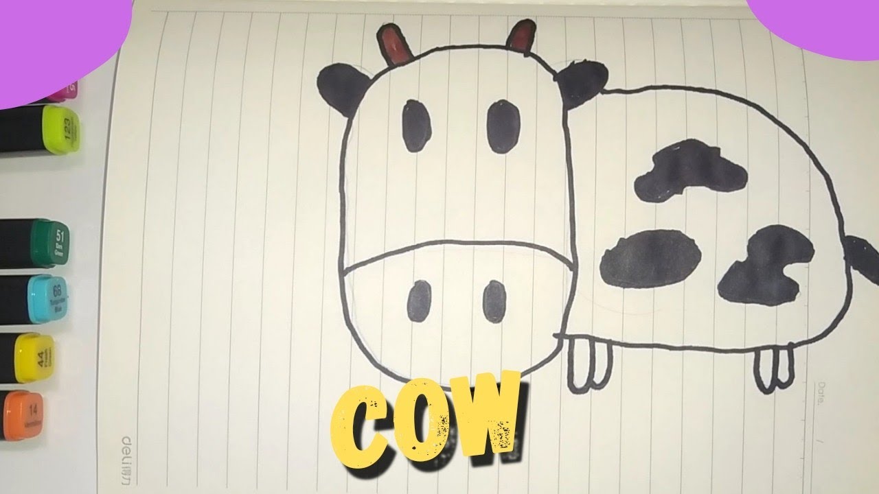 Anak Sapi Drawing Tutorial How to draw a Cow for children / menggambar sapi untuk anak anak. - YouTube