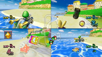 Mario Kart Wii GCN Peach Beach 4 player Netplay race 60fps