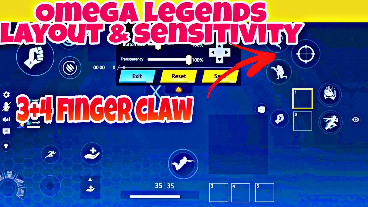 Omega legends sensitivity setting and 3 and 4 finger claw layout gameplay and beta test new version.