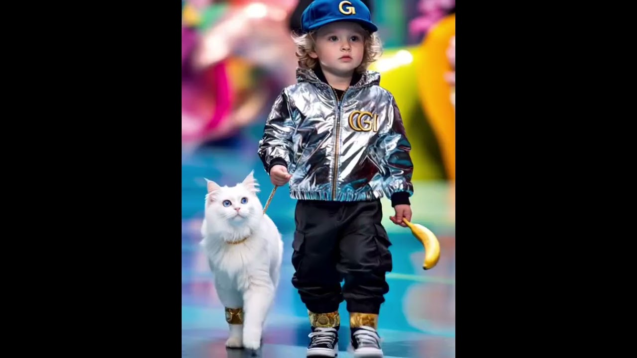 Cute Boy & AI Cats on the Runway | Orange Cat Wants Snacks 😂 