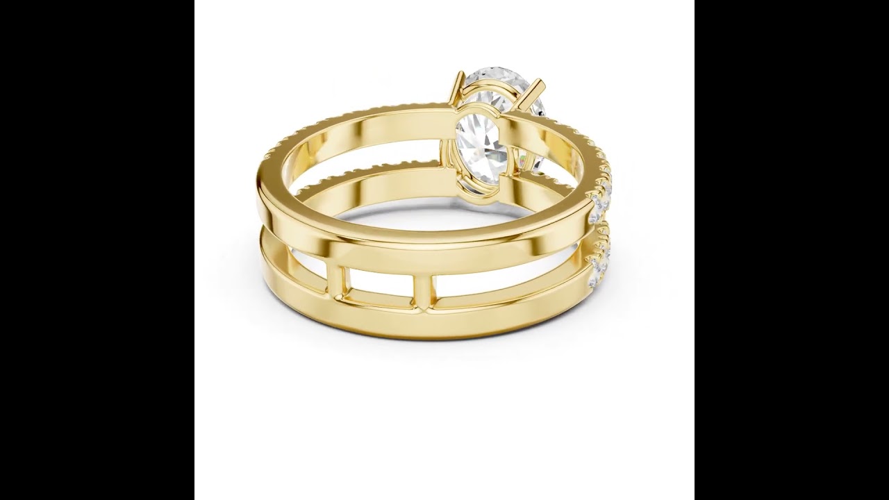 Oval Cut Diamond Double Row Band Engagement Ring