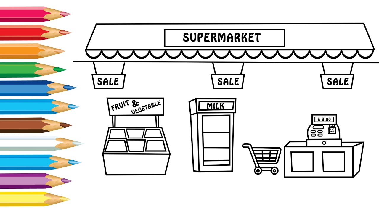 supermarket drawing for kids