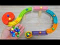 Marble run asmr  wooden colorful rail assembly  play collection