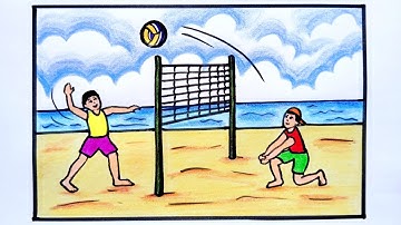Boys Playing Volleyball Drawing Easy || Volleyball Players Drawing || How To Draw Volleyball Players