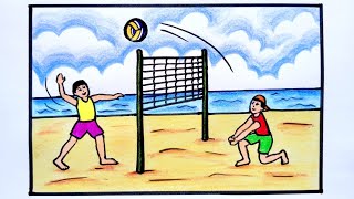 Boys Playing Volleyball Drawing Easy || Volleyball Players Drawing || How To Draw Volleyball Players screenshot 3