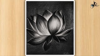 How to draw Lotus Drawing | Realistic Lotus Charcoal Sketch | Easy Flower Art Tutorial