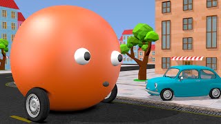 Funny cartoon. orange car became a transformer.
