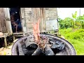 Traditional cooking as breadfruit is in season  mon repos saint lucia west indies  village life