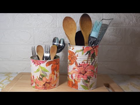 DIY tin can craft / decoupage  on tin cans / Lets Do