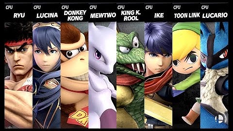 Ryu VS Lucina VS Donkey Kong VS Mewtwo VS King K. Rool VS Ike VS Toon Link VS Lucario Smash Ultimate