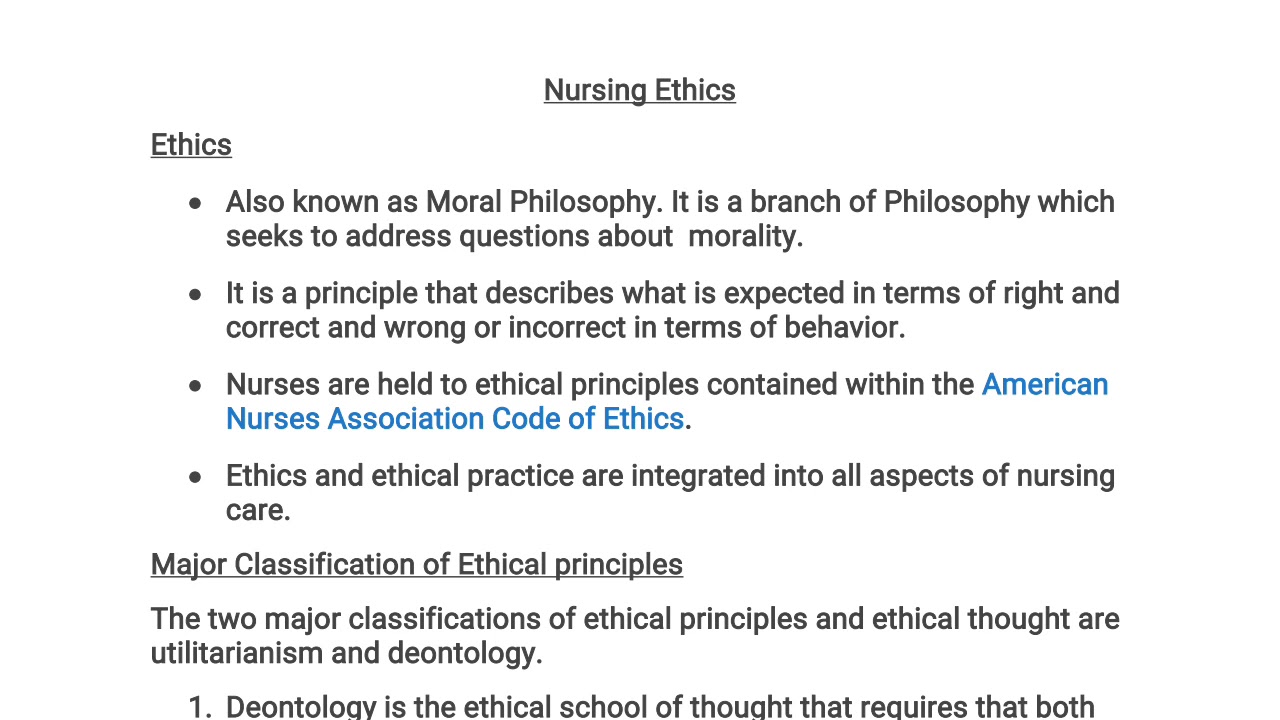 Unit I Introduction to Nursing Ethics