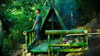 Alone, determined to build a bushcraft bamboo house shelter in the Wild for survival