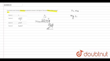 Two blocks each having a mass M are placed as shown in the figure. The accleration of the